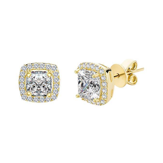 Elegant 3.50 CTTW cushion cut cubic zirconia sterling silver studs with butterfly back closure.