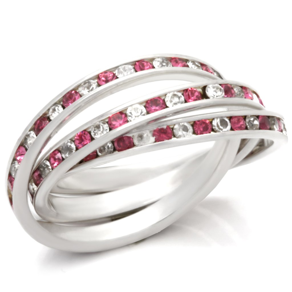 A high-polished 925 sterling silver ring featuring a round rose crystal, showcasing elegance and craftsmanship.