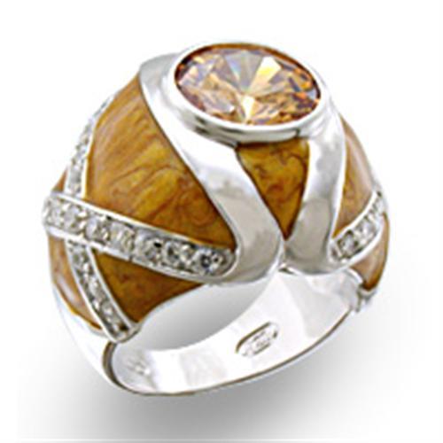 High-Polished 925 Sterling Silver Ring featuring a AAA Grade Champagne CZ stone, elegantly designed for any occasion.