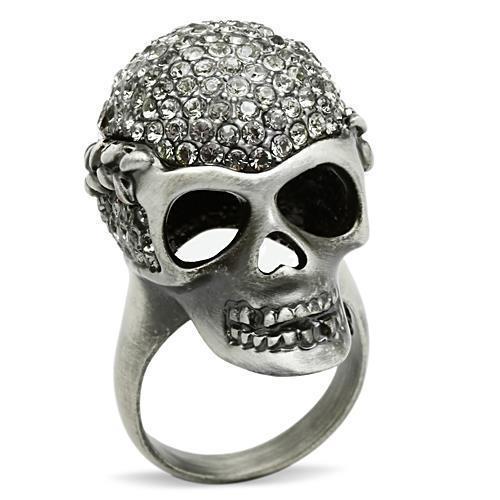 3W015 Antique Silver White Metal Ring featuring a black diamond crystal centerpiece, showcasing elegant craftsmanship and vintage charm.