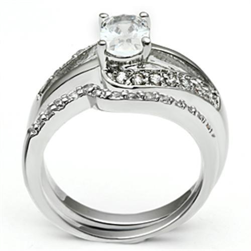 3W022 Rhodium Brass Ring featuring a clear AAA Grade CZ stone, showcasing its elegant design and shiny finish.