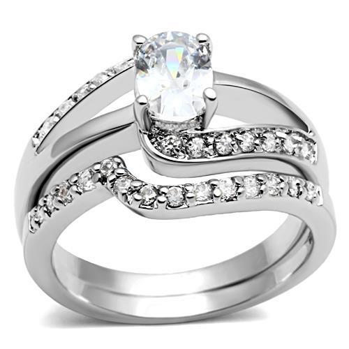 3W022 Rhodium Brass Ring featuring a clear AAA Grade CZ stone, showcasing its elegant design and shiny finish.