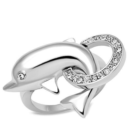 3W032 Rhodium Brass Ring featuring a clear top grade crystal, showcasing its elegant design and sparkling centerpiece.