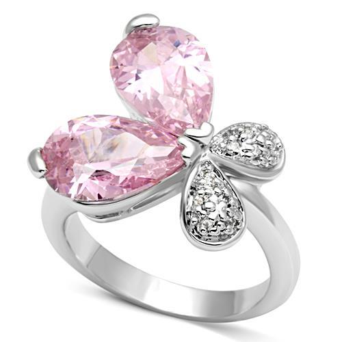 3W051 Rhodium Brass Ring featuring AAA Grade CZ in Rose color, showcasing its elegant design and sparkling center stone.