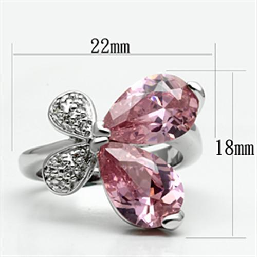 3W051 Rhodium Brass Ring featuring AAA Grade CZ in Rose color, showcasing its elegant design and sparkling center stone.