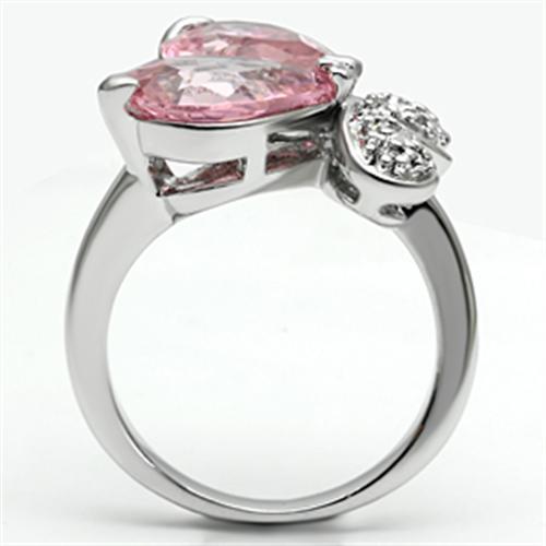 3W051 Rhodium Brass Ring featuring AAA Grade CZ in Rose color, showcasing its elegant design and sparkling center stone.