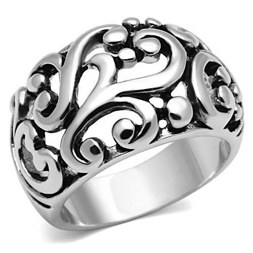 3W052 Rhodium Brass Ring with a sleek design, featuring a polished rhodium finish and no center stone, perfect for everyday wear.