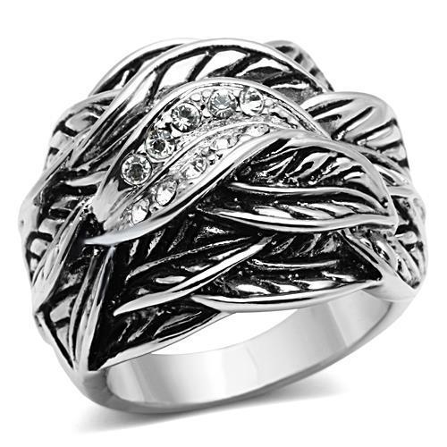 3W063 Rhodium Brass Ring featuring a clear top grade crystal, showcasing its elegant design and luxurious finish.