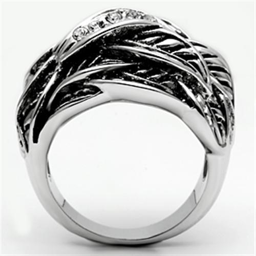 3W063 Rhodium Brass Ring featuring a clear top grade crystal, showcasing its elegant design and luxurious finish.