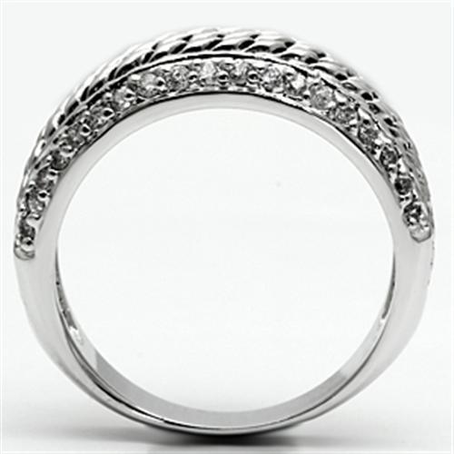 3W065 Rhodium Brass Ring featuring a clear AAA Grade CZ stone, showcasing its elegant design and luxurious finish.