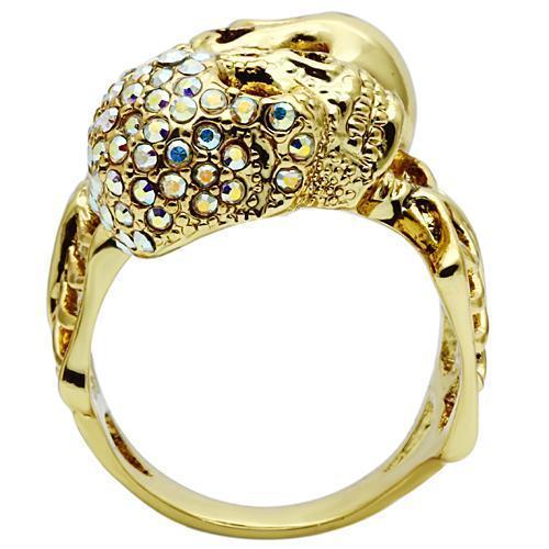 3W007 Gold White Metal Ring featuring a top-grade Aurora Borealis crystal, showcasing a rainbow effect in a luxurious design.