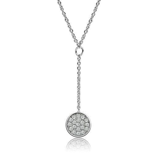 3W077 Rhodium Brass Necklace featuring a clear AAA Grade CZ stone, elegantly designed for versatile wear.