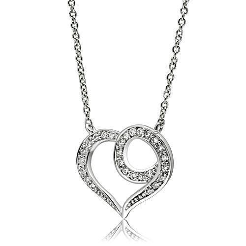 3W075 Rhodium Brass Necklace featuring AAA Grade Clear CZ stone, elegantly designed for versatile wear.