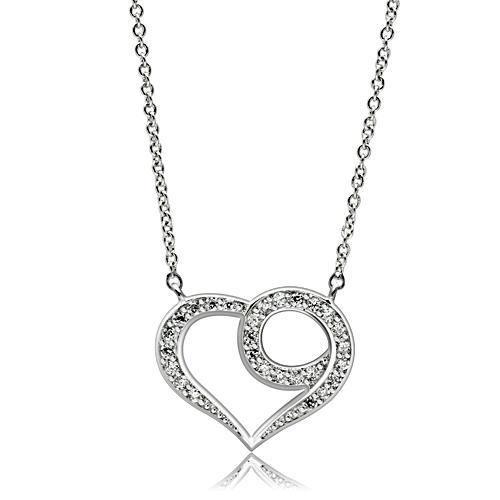 3W075 Rhodium Brass Necklace featuring AAA Grade Clear CZ stone, elegantly designed for versatile wear.