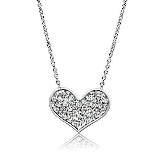 3W076 Rhodium Brass Necklace featuring a clear AAA Grade CZ stone, elegantly designed for versatile wear.