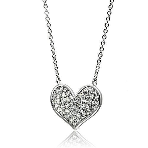 3W076 Rhodium Brass Necklace featuring a clear AAA Grade CZ stone, elegantly designed for versatile wear.