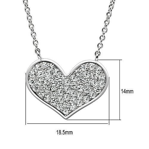 3W076 Rhodium Brass Necklace featuring a clear AAA Grade CZ stone, elegantly designed for versatile wear.