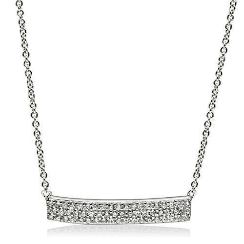 3W079 Rhodium Brass Necklace featuring a clear AAA Grade CZ stone, showcasing its elegant design and shiny finish.