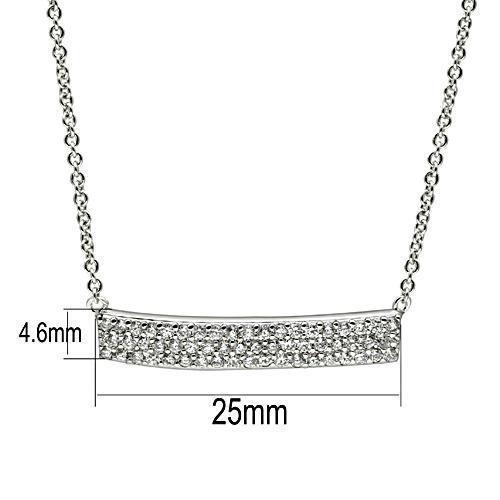 3W079 Rhodium Brass Necklace featuring a clear AAA Grade CZ stone, showcasing its elegant design and shiny finish.