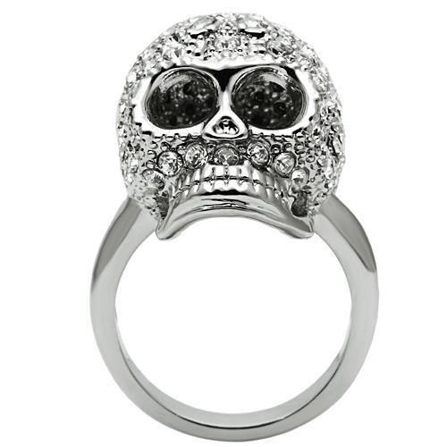 3W008 Rhodium White Metal Ring featuring a clear top grade crystal, showcasing its elegant design and shiny finish.