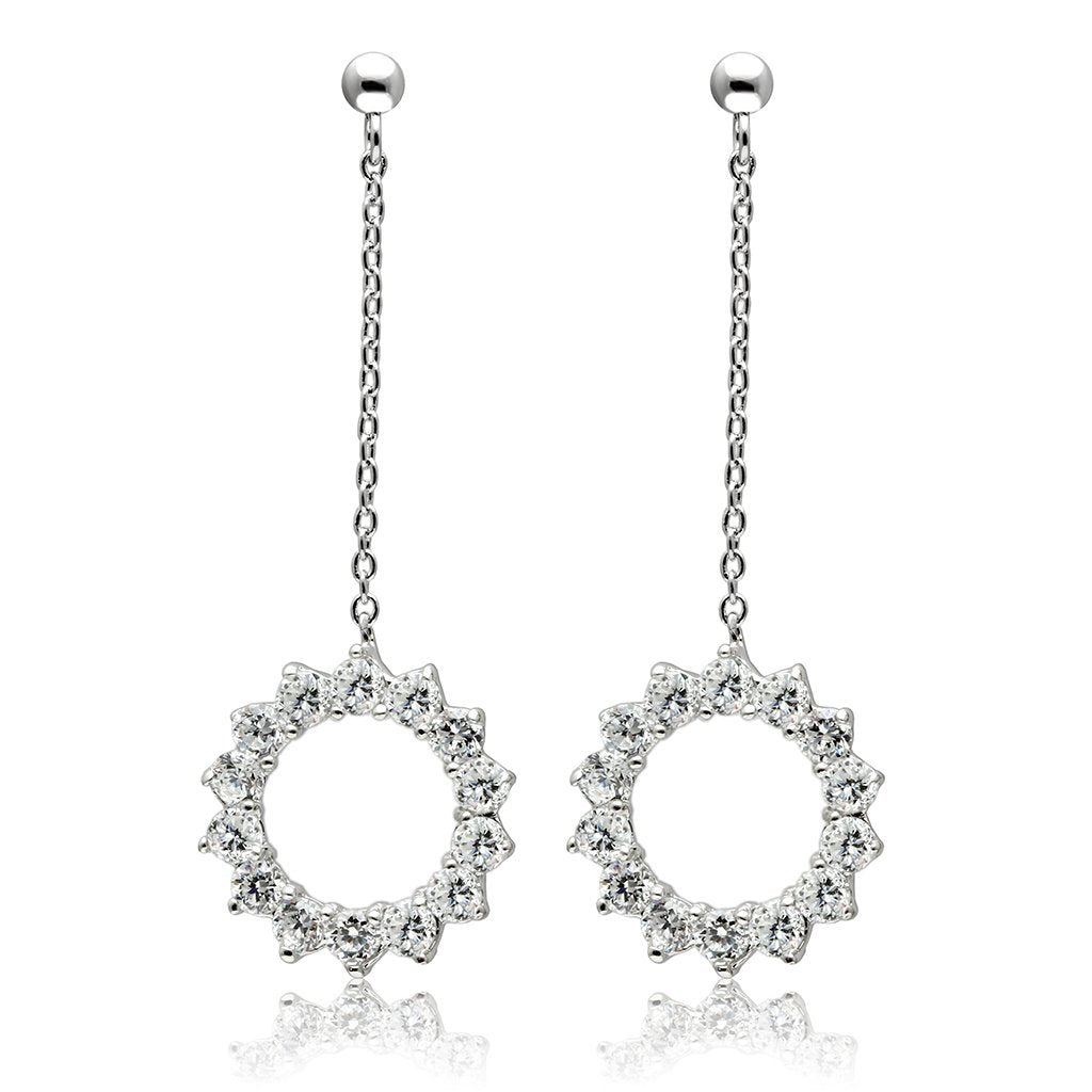 Elegant 3W081 Rhodium Brass Earrings featuring AAA Grade Clear CZ stone, showcasing a sophisticated design.