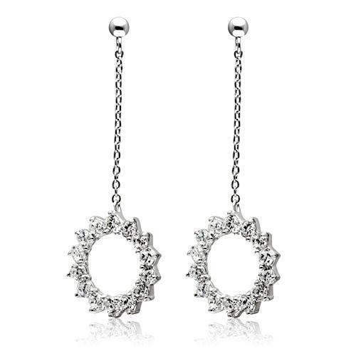 Elegant 3W081 Rhodium Brass Earrings featuring AAA Grade Clear CZ stone, showcasing a sophisticated design.