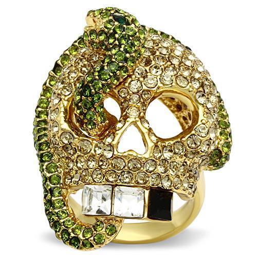 3W009 Gold White Metal Ring featuring a multi-color top grade crystal, elegantly designed with gold plating.