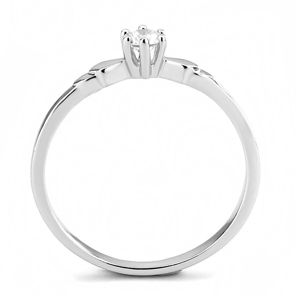 3W110 Rhodium Brass Ring featuring a clear AAA Grade CZ stone, showcasing its elegant design and luxurious finish.