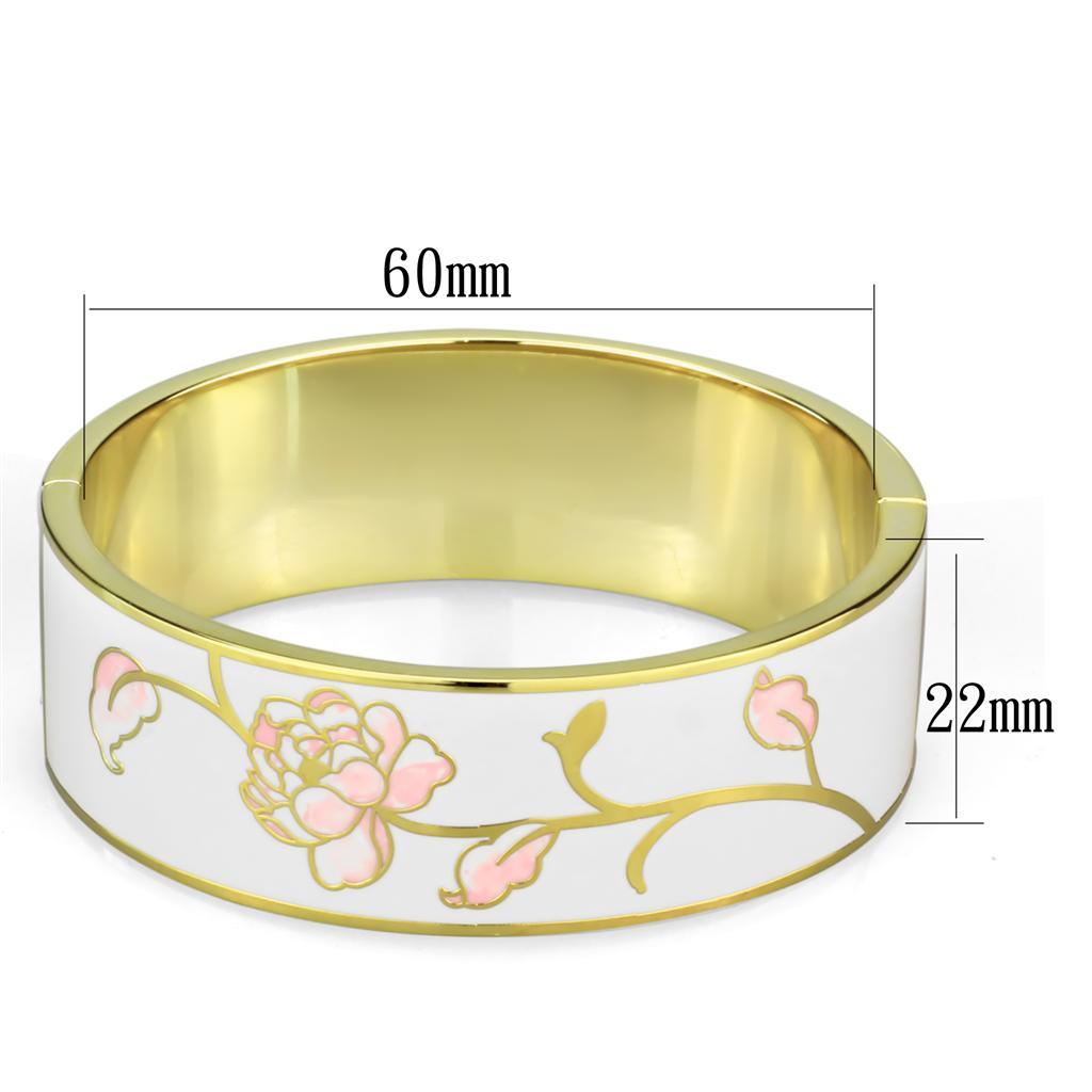 Elegant 3W1017 Gold White Metal Bangle featuring a white epoxy center stone, showcasing a luxurious gold finish.