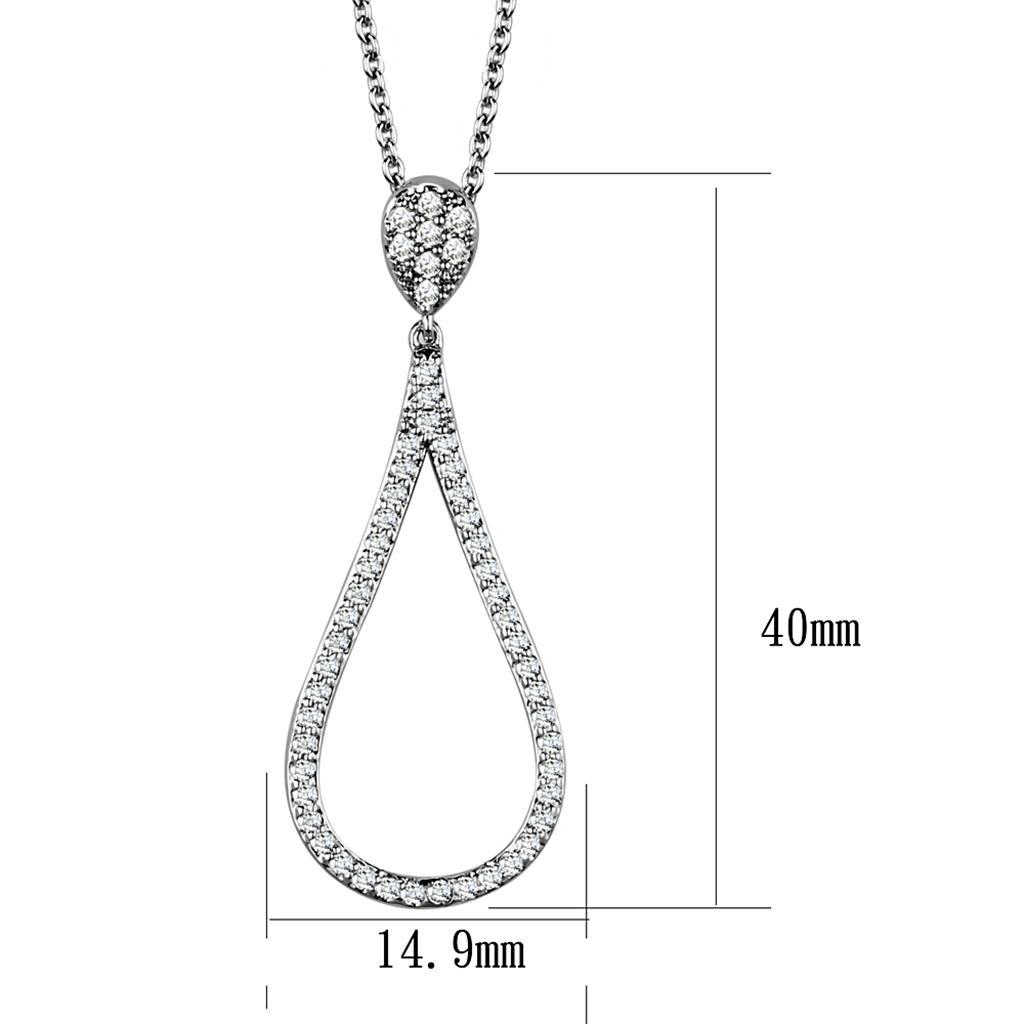 3W1019 Rhodium Brass Chain Pendant featuring a clear AAA Grade CZ stone, showcasing its elegant design and luxurious finish.