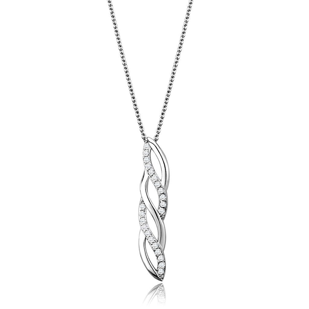 3W1020 Rhodium Brass Chain Pendant featuring a clear AAA Grade CZ stone, elegantly designed for versatile wear.