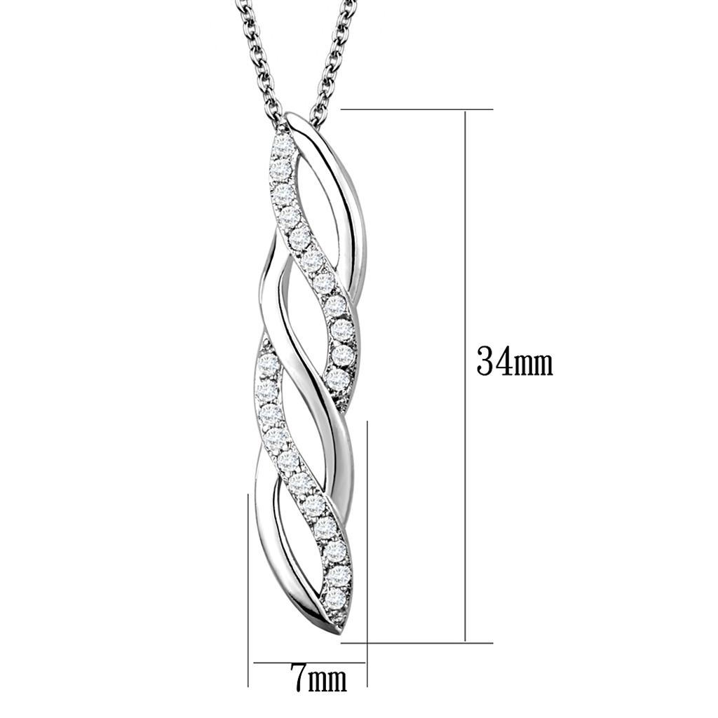 3W1020 Rhodium Brass Chain Pendant featuring a clear AAA Grade CZ stone, elegantly designed for versatile wear.