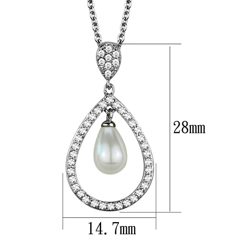 Rhodium brass chain pendant featuring a synthetic white pearl, elegantly designed for versatile wear.