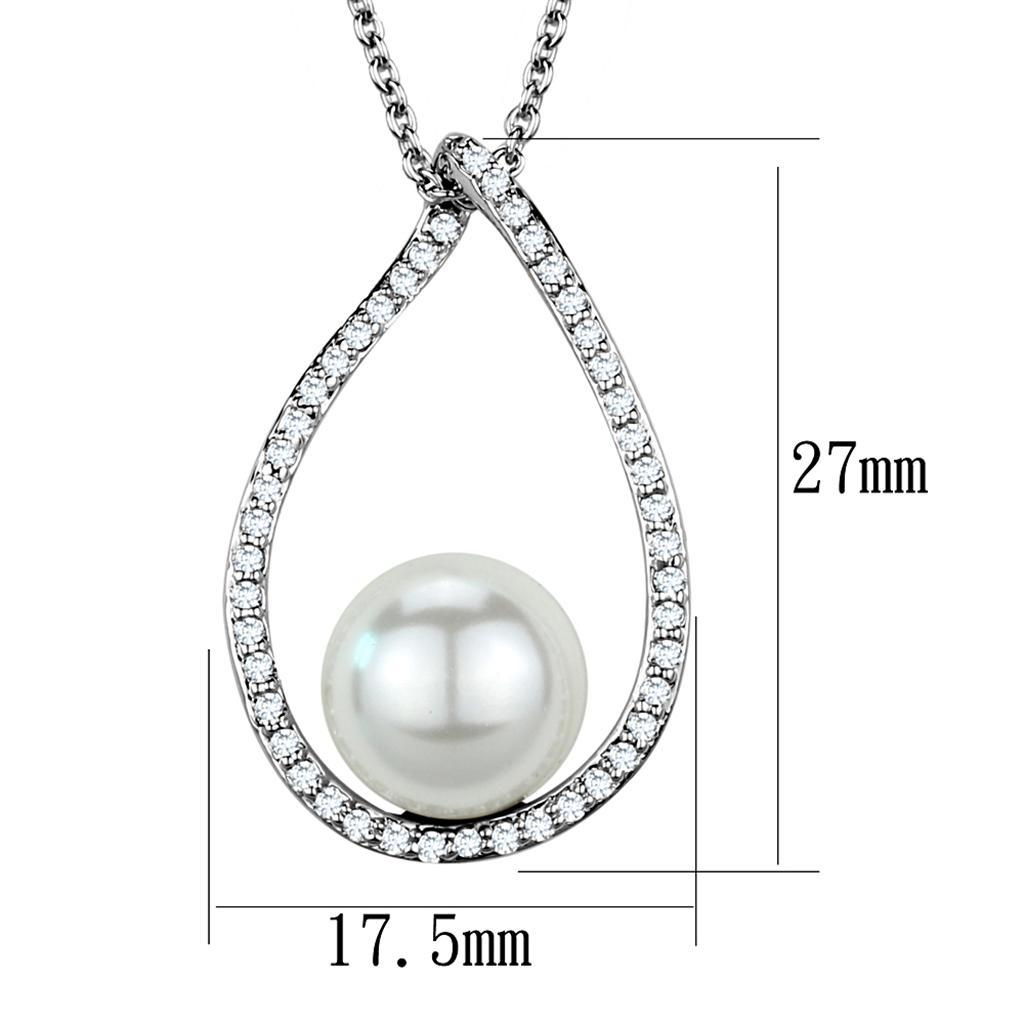 Rhodium brass chain pendant featuring a white synthetic pearl, elegantly designed for versatile wear.