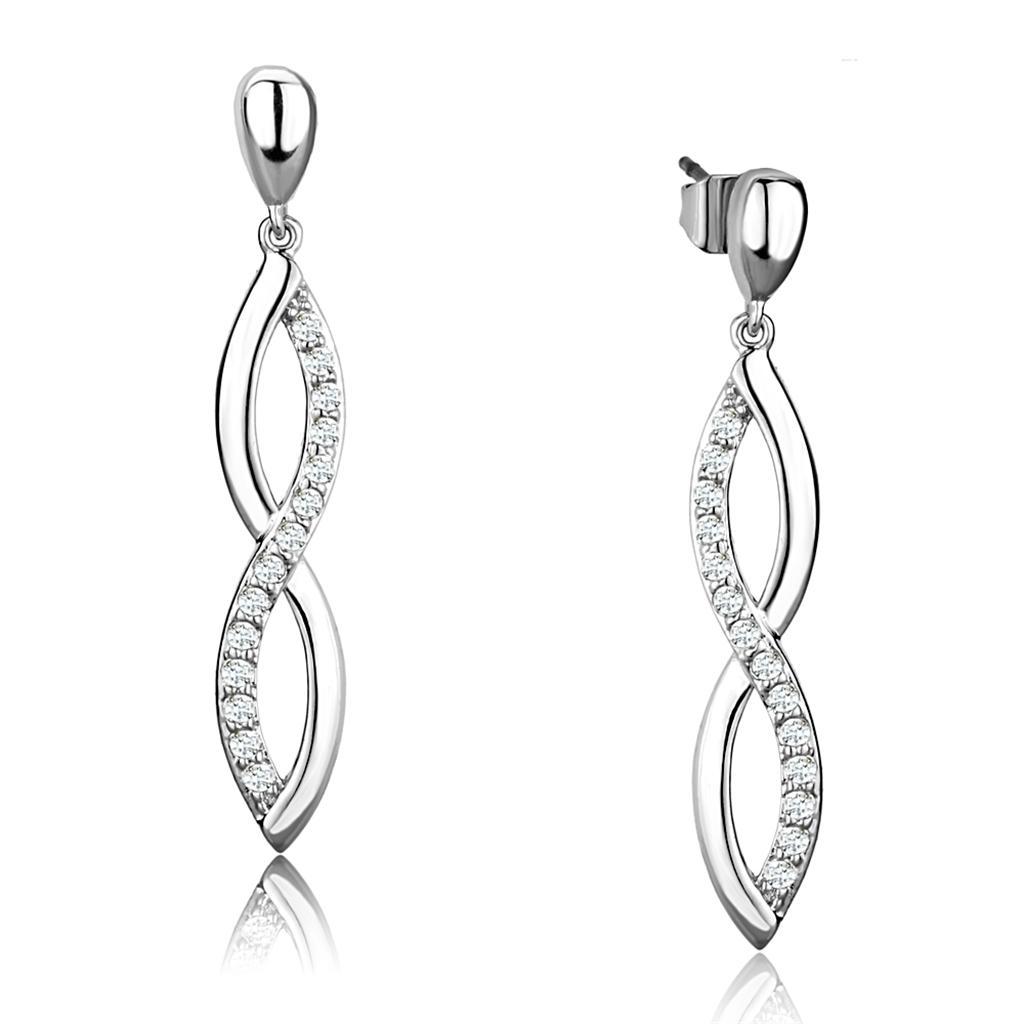 Elegant 3W1045 Rhodium Brass Earrings featuring AAA Grade Clear CZ stones, showcasing their sparkling brilliance and lightweight design.