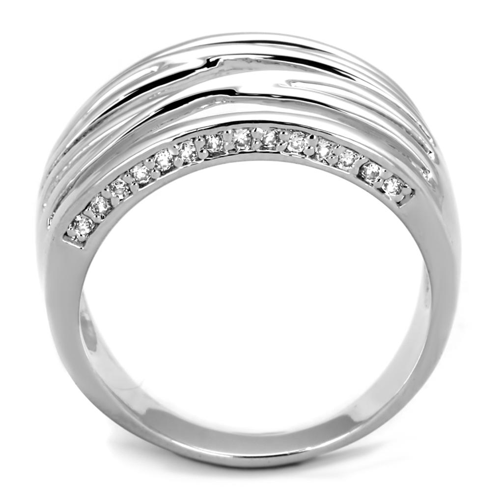 3W1066 Rhodium Brass Ring featuring AAA Grade Clear CZ, showcasing its elegant design and brilliant shine.