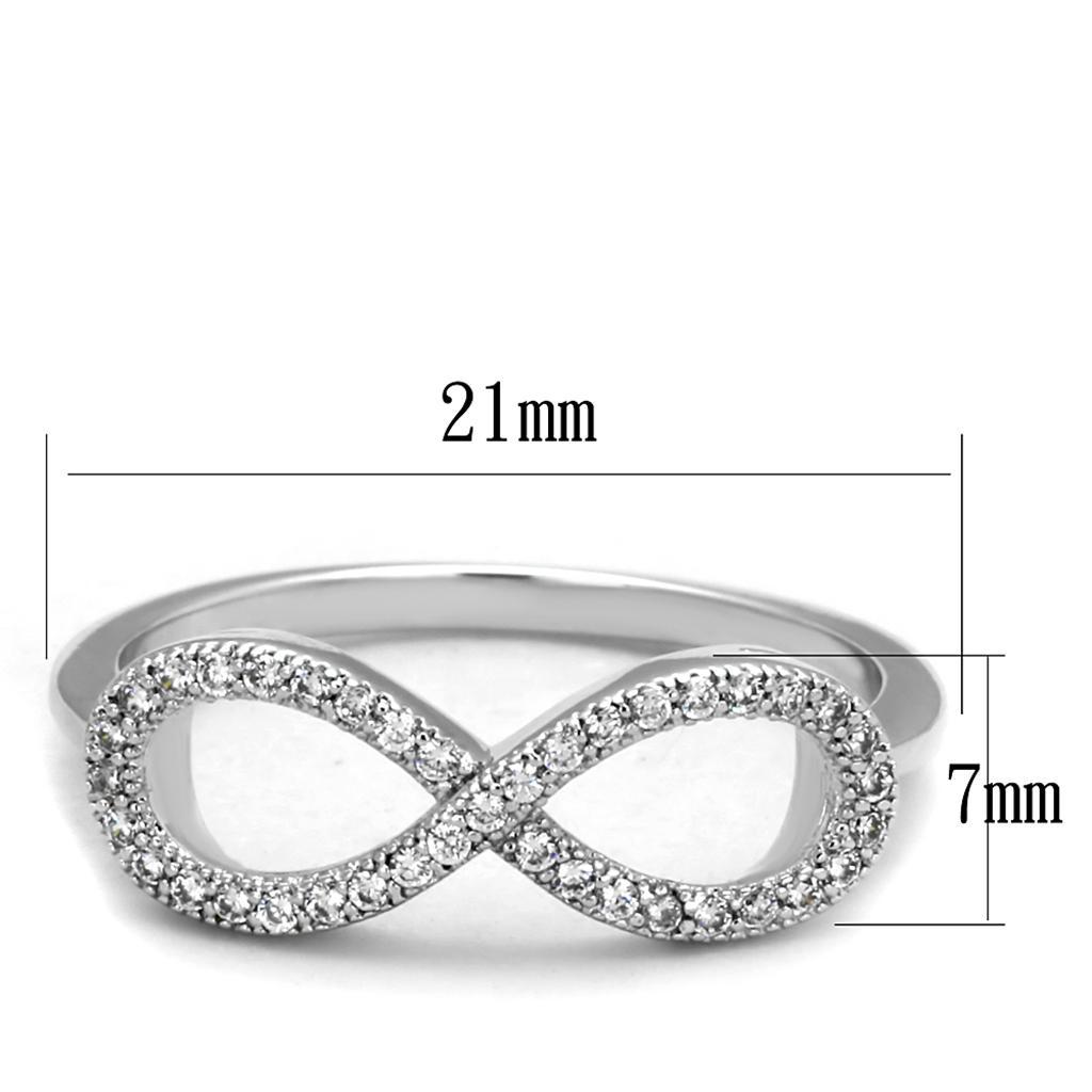 3W1068 Rhodium Brass Ring featuring a clear AAA Grade CZ stone, showcasing its elegant design and shiny finish.