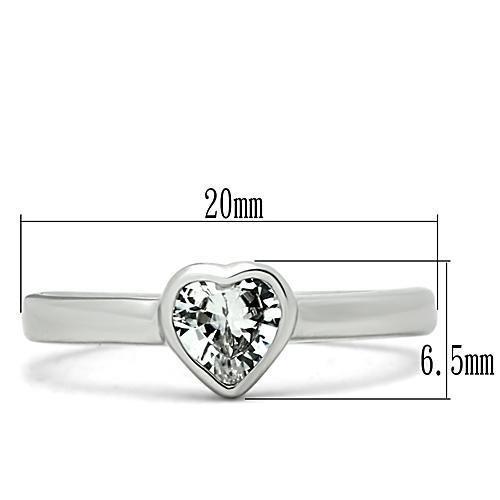 3W107 Rhodium Brass Ring featuring a clear AAA Grade CZ stone, showcasing its elegant design and shiny finish.