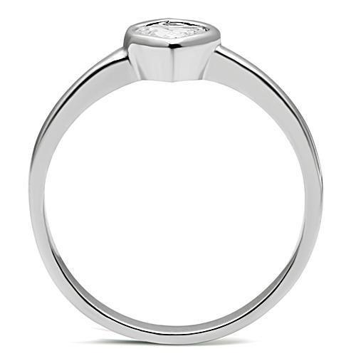 3W107 Rhodium Brass Ring featuring a clear AAA Grade CZ stone, showcasing its elegant design and shiny finish.