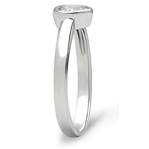 3W107 Rhodium Brass Ring featuring a clear AAA Grade CZ stone, showcasing its elegant design and shiny finish.