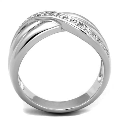 3W1071 Rhodium Brass Ring featuring a clear AAA Grade CZ stone, showcasing its elegant design and shiny finish.