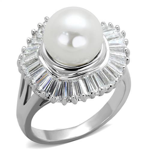 3W1073 Rhodium Brass Ring featuring a synthetic white pearl, showcasing its elegant design and high-quality craftsmanship.