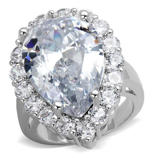 3W1084 Rhodium Brass Ring featuring a clear AAA Grade CZ stone, showcasing its elegant design and luxurious finish.