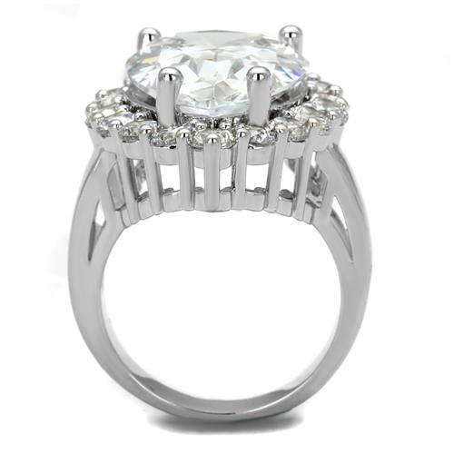 3W1084 Rhodium Brass Ring featuring a clear AAA Grade CZ stone, showcasing its elegant design and luxurious finish.