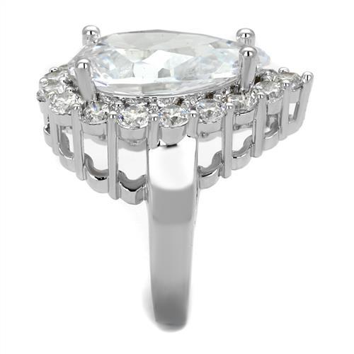 3W1084 Rhodium Brass Ring featuring a clear AAA Grade CZ stone, showcasing its elegant design and luxurious finish.