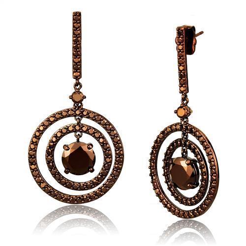 3W1109 IP Coffee light Brass Earrings featuring AAA Grade CZ stones in light coffee color, elegantly designed for versatile wear.