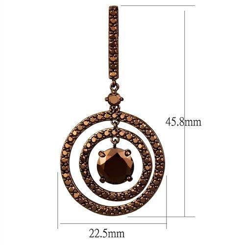 3W1109 IP Coffee light Brass Earrings featuring AAA Grade CZ stones in light coffee color, elegantly designed for versatile wear.