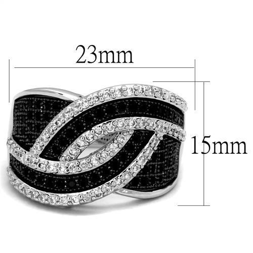 3W1090 Rhodium and Ruthenium Brass Ring featuring AAA Grade CZ in Black Diamond, showcasing its elegant design and luxurious finish.