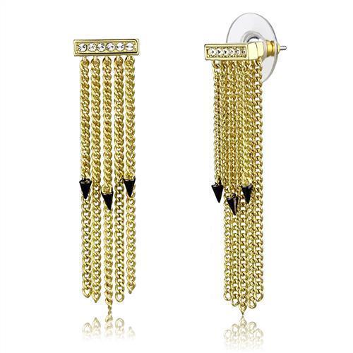 Elegant 3W1205 Gold and Ruthenium Brass Earrings featuring a clear top grade crystal, showcasing a luxurious finish and lightweight design.