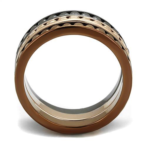 3W1208 Brass Ring featuring IP Rose Gold, Light Black, and Light Coffee finishes with a multi-color crystal centerpiece.